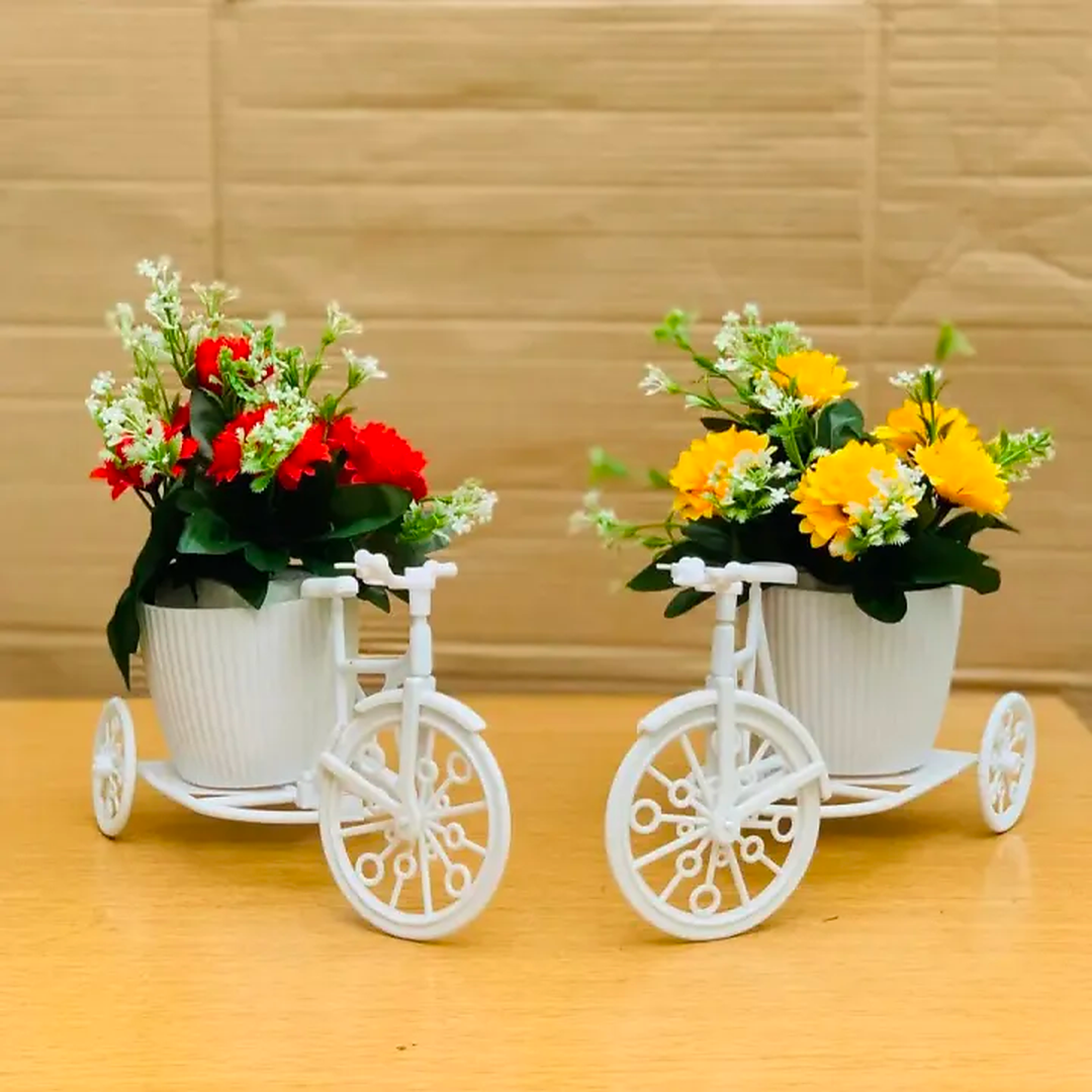 Unique Floral Cycle Decoration With Artificial Flowers Bicycle Woven Flower Basket Flower Vase for Home Wedding Decoration Best For Gift Home Deoration