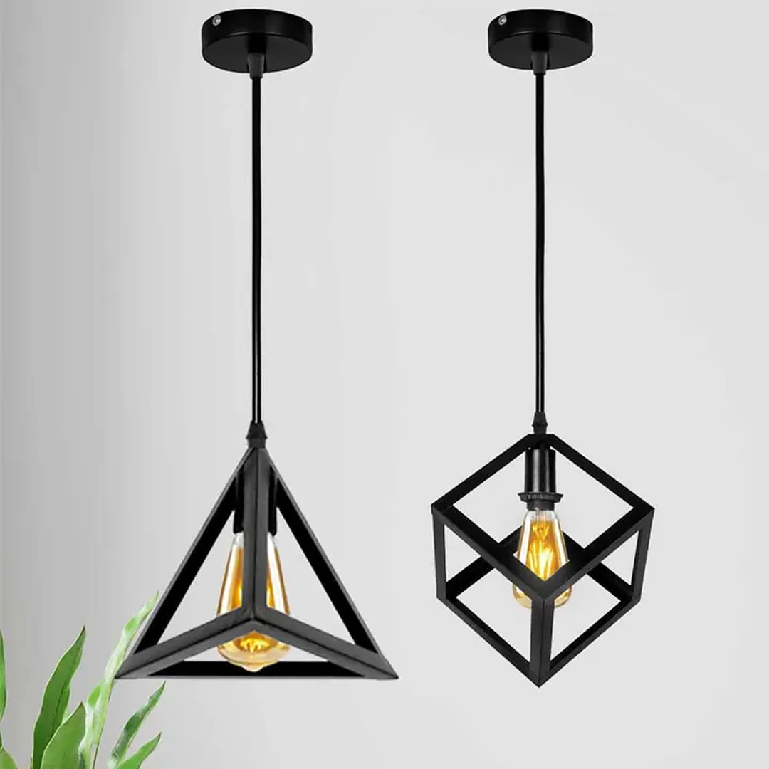 Triangle & Square Cube Hanging Light – Modern Pendant Ceiling Lamp for Home, Office, Bedroom & TV Lounge | LED & Filament Bulb Compatible | Bulb Not Included